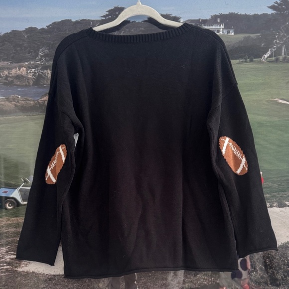 Pink Pineapple Black and White 'Game Day' Sweater with Footballs on Elbows - Picture 6 of 6